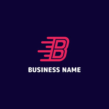 Simple And Minimalist Bright Pink Letter B Speed Monogram Initial Logo In Dark Blue Background