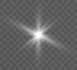 Leinwandbilder - White glowing light explodes on a transparent background. Bright Star. Transparent shining sun, bright flash. Vector graphics.	