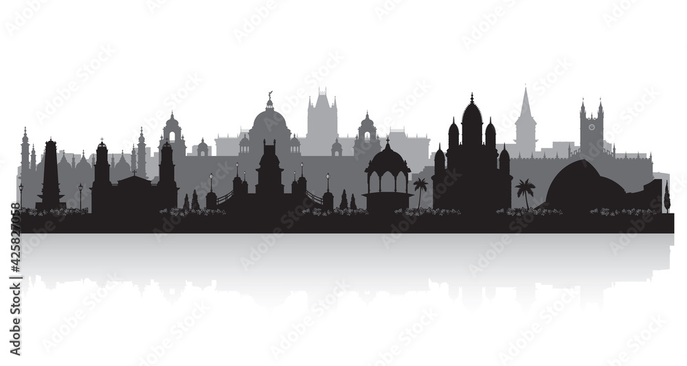 Kolkata India city skyline silhouette - obrazy, fototapety, plakaty 