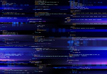 Leinwandbilder - Glitching computer screen, glitch programming code. Virtual environment, programm function failure and data loss, critical code mistake, hacker attack or hardware malfunction concept vector background