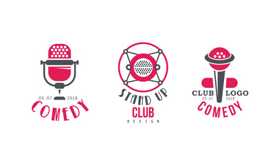 Wall Mural - Stand up Club Logo Design Set, Comedy Show Retro Badges Vector Illustration