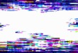Glitch pixels vector abstract background, distorted glitched colored and neon glowing frame with random pixels. Television distortion with glitch effect, error, no signal tv screen border or backdrop