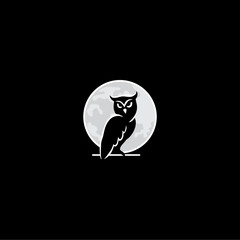 Canvas Print - owl on the moon icon logo vector illustration