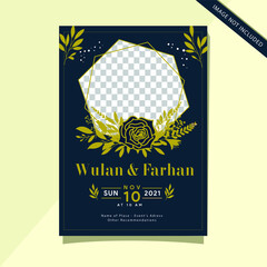 Wall Mural - leaf and flower wedding invitation card template design for engagement and wedding, pastel theme and