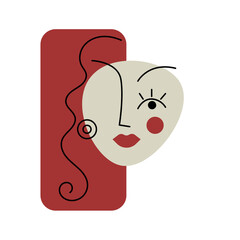 Poster - illustration with abstract female cartoon face