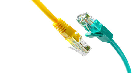 Ethernet cables with RJ45 plug isolated on white