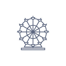 Ferris Wheel Line Icon - Carousel Simple Linear Pictogram On White Background. Vector Illustration.