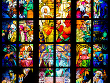 Impressive View Of Art Nouveau Stained Glass Window By Alfons Mucha, St. Vitus Cathedral, Prague Castle, Czech Republic
