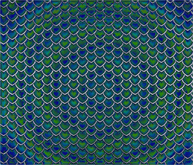 Blue and green shiny snake skin with gold edges, long sharp scale. Seamless pattern. Metal effect