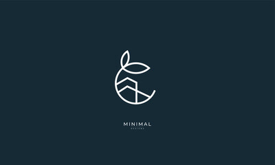 A line art icon logo of a house/home with a leaf circle