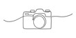 Camera single linear drawing. One line photography tool, minimal logo icon, fine line tattoo. Vector art illustration