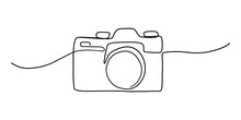 Camera Single Linear Drawing. One Line Photography Tool, Minimal Logo Icon. Vector Art Illustration