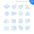 Solar panel related icons. Editable stroke. Thin vector icon set