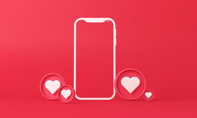 Canvas Print - Smartphone mock up with social media heart buttons. 3D Rendering