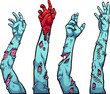 Zombie arms in different poses reaching up. Cartoon vector clip art illustration with simple gradients, each on a separate layer. 
