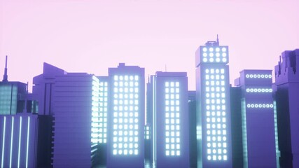 Wall Mural - Futuristic neon city backgrounds. Seamless loop of cyberpunk cityscape. VJ synthwave looping 3D animation for music video