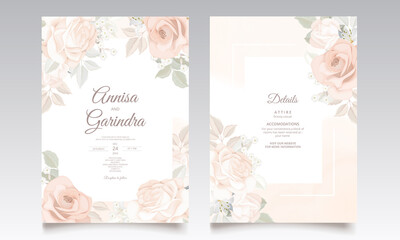 Beautiful floral frame wedding invitation card template Premium Vector