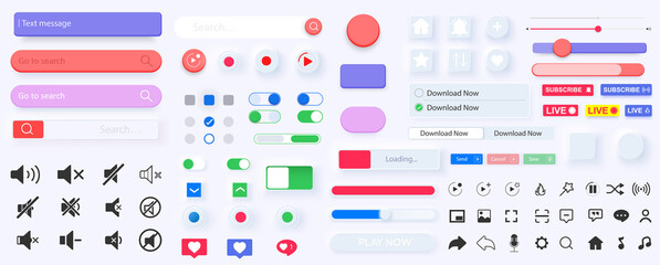 Canvas Print - user interface elements for mobile app in style neumorphic ui, ux set. ui music icons set. white des