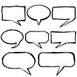 Set of black ink doodled speech bubbles, vector illustration isolated on a white background