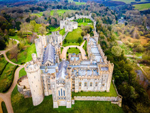 The Aerial View Of Ancient Castle In Arundel, A Market Town In West Sussex, England