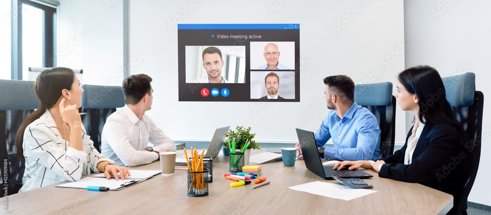 Business conference, remote video chat concept - obrazy, fototapety, plakaty 