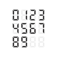 Black digital number set for calculators and digital clocks. Vector illustration. Isolated on white background.