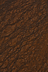 Wall Mural - Water creates diagonal streaks in a thin layer of wet rusty brown mud