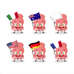 Poster - Boiled sausage cartoon character bring the flags of various countries