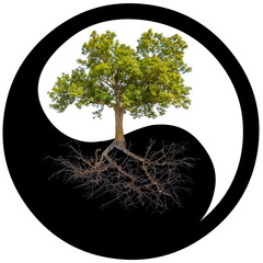 Poster - Arbre avec racines apparentes dans symbole yin yang 