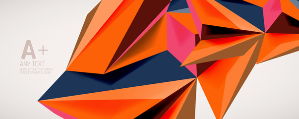 Vector triangle geometric backgrounds. Low poly 3d shape on light backdrop. Vector illustration for covers, banners, flyers and posters and other designs