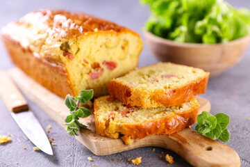 Wall Mural - savory loaf cake- cae with ham, olive and cheese