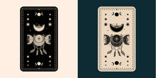 Mystical Tarot Desk Card.Occult Esoteric Vintage Tarot Card.Witch Fortune Telling Template Theme.