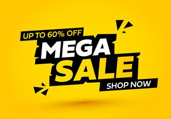 mega sale banner. offer sign with yellow background. vector illustration
