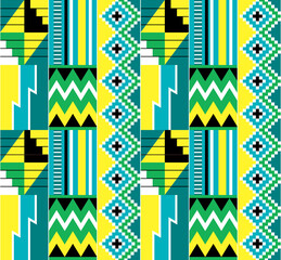 Wall Mural - African tribal Kente cloth style vector seamless textile pattern, traditional geometric nwentoma design from Ghana 
