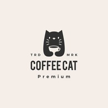 Coffee Cat Hipster Vintage Logo Vector Icon Illustration