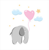 Fototapeta Dziecięca - elephant, balloon, balls, clouds, animals, africa, sad elephant, stars, cloud, baby, sky, background, banner, fabric, space, star, cute, mimi, smile, funny, cute, baby, for kids, wallpaper