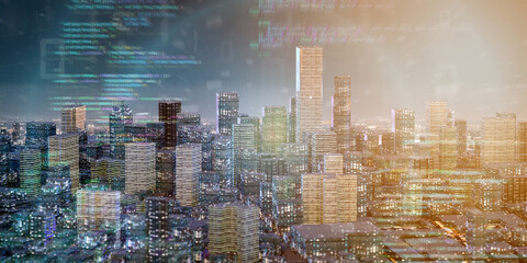 Canvas Print - Smart city with network and communication connection - 3d rendering