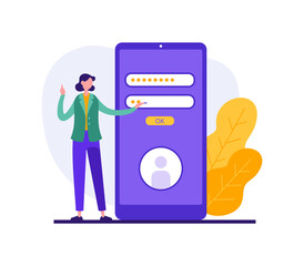 Wall Mural - sign in or registration in social network page screen. vector illustration of cartoon female user en