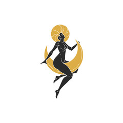 Wall Mural - beauty woman sitting on moon and stars silhouette vector illustration