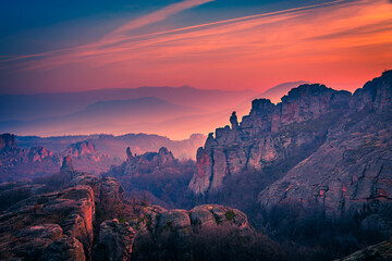 Magical sky during sunset over Belogradchik rocks, Bulgaria 