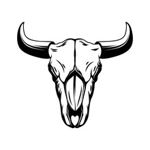 Illustration Of Buffalo Skull In Monochrome Style. Wild West Theme. Design Element For Logo, Label, Sign, Emblem, Poster. Vector Illustration