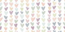 Lovely Hand Drawn Doodle Hearts Seamless Pattern, Pastel Colored Hand Drawn Background, Great For Valentine's Or Mother's Day, Textiles, Banners, Wrapping, Wallpapers - Vector Design