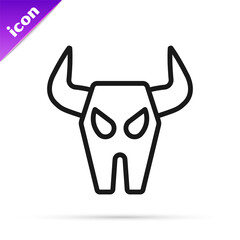 Wall Mural - Black line Buffalo skull icon isolated on white background. Vector