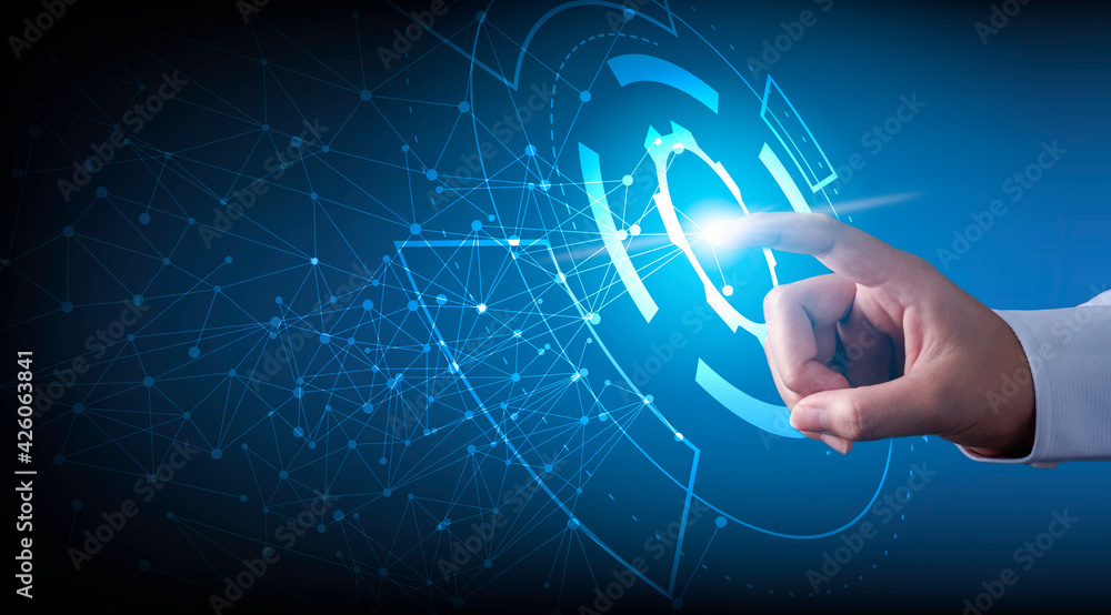 Hand touching modern interface digital transformation concept ...