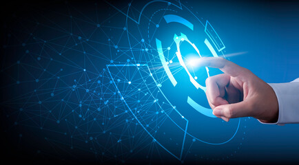 Wall Mural - hand touching modern interface digital transformation concept. connection next generation technology