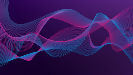 Wall Mural - Wavy purple abstract background with gradient lines. Vector illustration