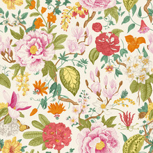 Bloom. Vintage Floral Seamless Pattern. Spring Flowers. Colorful