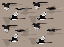 Animal Animation Sequence Magpie Flying Cartoon Vector Seamless Wallpaper