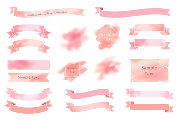 collection of watercolor-like frames and banners (pink)