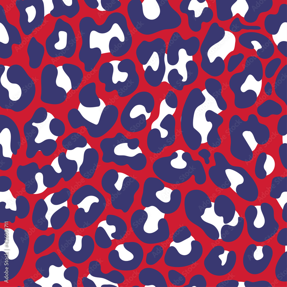 Leopard Pattern Design In USA Colors Funny Drawing Seamless Ocelot